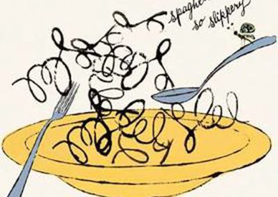 “Spaghetti is So Slippery” (1958) by Andy Warhol
